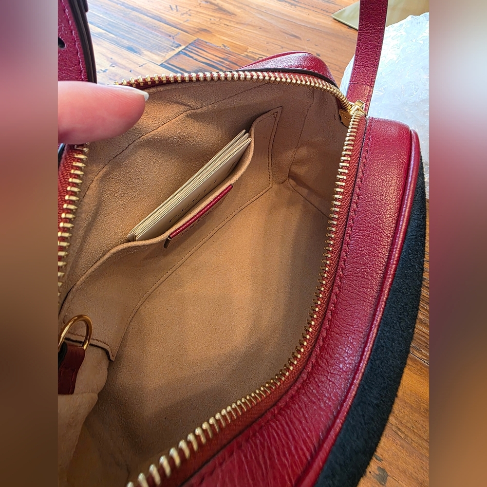 💙 Gucci Ophidia Mini Crossbody Bag in Blue Suede with Red Leather - Picture 13 of 14
